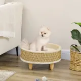PawHut Hundesofa erhöhtes Haustierbett rund 48x48x245cm mit waschbarem Seegrasseil und Holzbeinen in Beige Khaki-Natur für komfortable Ruheplätze   Aosom.de – Bild 3
