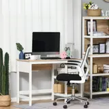 HOMCOM Schreibtisch mit 2 Ebenen Regal, Computertisch, Bürotisch, MDF, Natur+Weiß, 110 x 48 x 76,2 cm   Aosom – Bild 3