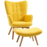 HOMCOM Relaxsessel Loungesessel Ohrensessel mit Hocker in Gelb, Armlehnstuhl mit Holzbeinen, Cord-Optik für gemütliches Sitzen   Aosom.de – Bild 1