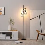 HOMCOM 3-flammige Stehlampe Retro Stehleuchte dimmbare Lichtstärke mit Tritt-Schalter Standleuchte Wohnzimmerlampe Stahl Schwarz 30 x 30 x 170,5 cm   Aosom – Bild 3