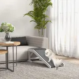 PawHut Haustierrampe mit rutschfestem Teppich Haustierleiter Hunderampe für Hund bis 30 kg Kiefernholz Polyester Weiß+Grau 125 x 40 x 35,5 cm   Aosom – Bild 3