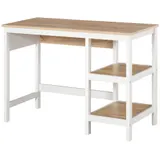 HOMCOM Schreibtisch mit 2 Ebenen Regal, Computertisch, Bürotisch, MDF, Natur+Weiß, 110 x 48 x 76,2 cm   Aosom – Bild 1