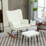 HOMCOM Schaukelstuhl bis 130 kg Schwingsessel mit Hocker Armlehnsessel Stillsessel Leinenoptik Schaukelsessel für Wohnzimmer & Schlafzimmer   Aosom.de – Bild 3