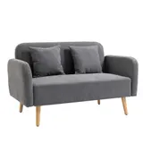 HOMCOM Doppelsofa  Loveseat mit Kissen, einstellbare Fußrasten, samtartiges Polyester, Gummiholz, Schaumstoff, 2-Sitzer, Stoffbezug  Aosom – Bild 1