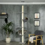 PawHut Kratzbaum Deckenhoch höhenverstellbar mit Kratzbäumen Sitzstangen Hängematte Grau Cremeweiß für Katzenliebhaber   Aosom.de – Bild 3