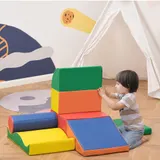 HOMCOM 7-tlg. Softbausteine, Bausteinset, Schaumstoffbausteine zum Toben & Klettern, Riesenbausteine, weiche Bauklötze für Kinderzimmer und Kindergarten, Kunstleder, Bunt   Aosom – Bild 3