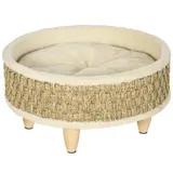 PawHut Hundesofa erhöhtes Haustierbett rund 48x48x245cm mit waschbarem Seegrasseil und Holzbeinen in Beige Khaki-Natur für komfortable Ruheplätze   Aosom.de – Bild 1