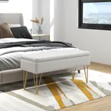 HOMCOM Sitzbank Polsterbank mit Stauraum, Leinenoptik, Bettbank mit Stahlbeine, für Schlafzimmer, Wohnzimmer, Flur, 100 x 40 x 49 cm, Creme   Aosom – Bild 3