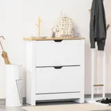 HOMCOM Schuhschrank platzsparend  Schuhkipper mit 2 Klappen für 12 Paar Schuhe, Schuhregal für Flur, Weiß+Natur  Aosom – Bild 3