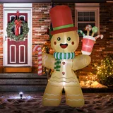 HOMCOM Weihnachts Aufblasbarer Lebkuchenmann 2,35 m Weihnachtsdekoration mit LED-Lichtern und Zuckerstange Weihnachten Gärten Dekoration automatisches Aufblasen Wassderdicht Polyester Orange   Aosom – Bild 3