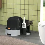 PawHut Katzenhaus Katzentoilette mit 2 herausziehbaren Bodenwannen und Haube, Schaufel für Katzen bis 4kg, grau 52x60x42cm   Aosom.de – Bild 3
