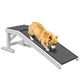PawHut Haustierrampe mit rutschfestem Teppich Haustierleiter Hunderampe für Hund bis 30 kg Kiefernholz Polyester Weiß+Grau 125 x 40 x 35,5 cm   Aosom – Bild 1