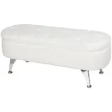 HOMCOM Sitzbank mit Stauraum, Polsterbank mit Deckel, Bettbank mit Teddysamtoptik, für Flur Schlafzimmer Wohnzimmer, Metallrahmen 114 x 47 x 46,5 cm Weiß   Aosom – Bild 1