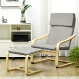 HOMCOM 2er-Set Loungesessel mit Hocker und Armlehne, Kopfstütze, Leinenbezug, Fußpolster aus Polyester, Eukalyptus, hellgrau 66,5 x 80 x 99 cm   Aosom.de – Bild 3