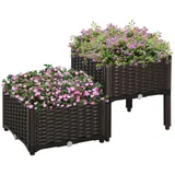 Outsunny Hochbeet Doppelter Pflanzkasten Rattan-Look 80x40x44cm mit Abflusslöchern aus PP in Braun für Garten Balkon   Aosom.de – Bild 1