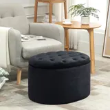 HOMCOM Sitzbank in Schwarz  Moderne Polsterbank mit Stauraum, Samtartiges Polyester, Gummiholz, Ovale Form, 71x52x42cm  Aosom – Bild 3