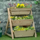 Outsunny Hochbeet, Blumentreppe Holz, Blumenleiter mit 3 Ablagen, Pflanzentreppe, Pflanzregal, Pflanzenständer, Blumenregal, 71x61x77cm  Aosom – Bild 3