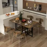 HOMCOM Klapptisch Esstisch Rollen 140x80cm 2-6 Personen 2 Ablagen Rustikal-Braun Stahl   Aosom – Bild 3