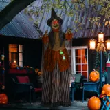HOMCOM 183cm Halloween Dekoration Halloween-Hexe mit LED-Lichter, Soundfunktion, Haustür Deko mit verstellbare Arme, Garten Dekofigur in Lebensgröße für Party   Aosom – Bild 3