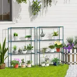 Outsunny Pflanzenregal 2er Set  4 Etagen Blumentopfhalter für Balkon/Garten, Stahl, Grün, 70x27x110cm  Aosom – Bild 3
