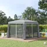 Outsunny Gartenpavillon, 2,96 x 2,96 m, mit Doppeldach, 4 Seitenteile Moskitonetz, Festzelt Partyzelt Aluminium Polyester   Aosom – Bild 3