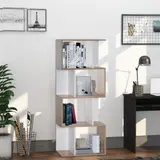 HOMCOM  Bücherregal S-förmiges Standregal Lagerregal 4-stufige Vitrine mit Hardware-Schnalle moderner Raumteiler Spanplatte Naturholz+Weiß    Aosom – Bild 3