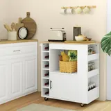 HOMCOM Küchenwagen Servierwagen mit Arbeitsplatte, Ablagen, Weinregalen, Küchenschrank Rollwagen mit Soft-Close-Scharnieren, Griff, Kücheninsel für Büro, 83x40x83cm, Eiche   Aosom – Bild 3