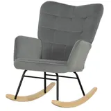 HOMCOM Schaukelstuhl, Schaukelsessel mit Samtoptik, Armlehne, Sessel mit Holzkufen, Relaxsessel für Wohnzimmer, Schlafzimmer, Dunkelgrau   Aosom – Bild 1