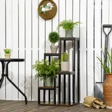 Outsunny Pflanzenständer Blumenständer 4 Ebenen multifunktionales Pflanzenregal Braun 40x40x81cm für Balkon Garten & Innenräume   Aosom.de – Bild 3