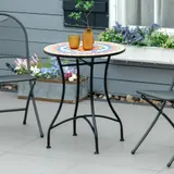 Outsunny Gartentisch Mosaiktisch rund Bistrotisch Beistelltisch mit Mosaikplatte Keramik Metall Rot+Blau+Weiß Ø60 cm   Aosom – Bild 3