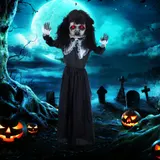 HOMCOM 160cm Halloween Dekoration Geisterpuppe mit LED-Lichter, Soundfunktion, Haustür Deko mit verstellbare Arme, Garten Dekofigur in Lebensgröße für Party   Aosom – Bild 3