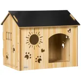 PawHut Hundehütte aus Holz Kleintierhaus mit Lüftungsöffnungen 69 x 50 x 58,5 cm, Hundehaus mit Dach, Indoor MDF Eiche Schwarz   Aosom.de – Bild 1