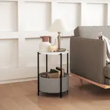 HOMCOM Beistelltisch, Couchtisch mit Korb aus Stoff, Runder Kaffeetisch mit Stauraum, für Wohnzimmer, Schlafzimmer, 44 x 44 x 56 cm, Stahl, Grau+Weiß   Aosom – Bild 3