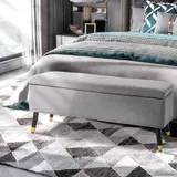 HOMCOM Sitzbank Polsterbank mit Stauraum Truhenbank aus Metall und Kautschukholz Kohlegrau 110 x 43 x 45 cm für Flur und Wohnzimmer   Aosom.de – Bild 3