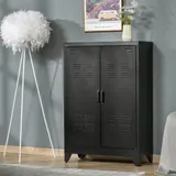 HOMCOM Aktenschrank Sideboard mit Lamellentüren, Lagerschrank mit Einlegeböden, Schwarz, 75 x 33 x 110 cm für Büro & Wohnraum   Aosom.de – Bild 3