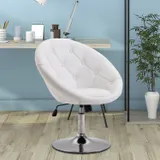 HOMCOM Arbeitshocker Drehhocker verchromt höhenverstellbar Schwarz Weiß PU Stahl 56x71x78-90cm für Büro & Werkstatt   Aosom.de – Bild 3