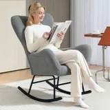HOMCOM Schaukelstuhl, Schaukelsessel mit Teddystoff-Optik, Armlehne, Stillsessel mit Holzkufen, Lendenkissen, Relaxsessel mit Seitentasche für Wohnzimmer, Schlafzimmer, Grau   Aosom – Bild 3