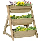 Outsunny Hochbeet, Blumentreppe Holz, Blumenleiter mit 3 Ablagen, Pflanzentreppe, Pflanzregal, Pflanzenständer, Blumenregal, 71x61x77cm  Aosom – Bild 1