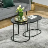 HOMCOM 2er Set Couchtisch rund oval bis 30 kg stapelbar Kaffeetisch aus MDF & Stahl schwarz Ø50 x 50 5H cm für Wohnzimmer   Aosom.de – Bild 3