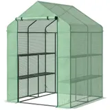 Outsunny Foliengewächshaus Begehbares Treibhaus mit 8 Regalen für Tomaten, Stahl & PE-Kunststoff, grün, mit Tür für optimale Pflanzenpflege   Aosom.de – Bild 1
