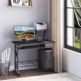 HOMCOM Computertisch Arbeitstisch mit Regalen und Schubladen Schreibtisch Bürotisch Platzsparend stabil Metall MDF Schwarz 90 x 50 x 95 cm   Aosom – Bild 3