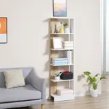 HOMCOM Standregal Bücherregal 5-stufiges Büroregal Lagerregal Aktenregal Küchenregal Spanplatte Eiche+Weiß 45 x 21 x 170 cm   Aosom – Bild 3