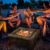 Outsunny 3-in-1 Feuerschale Feuerkorb Feuerstelle mit Funkenschutz, Grillrost & Eiskübel für Garten BBQ Schwarz 76x76x47cm   Aosom.de – Bild 3