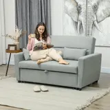 HOMCOM Schlafsofa, 2-Sitzer Sofa mit Schlaffunktion, Verstellbare Rückenlehne, Couch mit Kissen, Samtoptik, Schlafcouch mit Bettkasten für Wohnzimmer, Gästezimmer, Hellgrau   Aosom – Bild 3