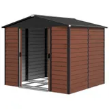 Outsunny Gerätehaus aus Metall , Geräteschuppen mit Pultdach, Schiebetür, wetterfest & rostfrei, abschließbar, Teak240 x 206 x 198 cm   Aosom – Bild 1