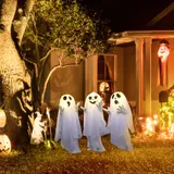 HOMCOM 60cm 3er-Set Halloween Dekoration Halloween-Geister-Hofpfählen mit LED-Lichter verstellbare Arme Halloween-Außendekoration für Rasen, Garten Stahl, Weiß   Aosom – Bild 3