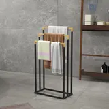 kleankin Handtuchständer Badetuchhalter mit 3 Stangen aus Stahl und Bambus in Schwarz, ideal für Badezimmer   Aosom.de – Bild 3