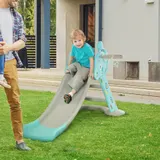HOMCOM Kinderrutsche mit Basketballkorb faltbare Spielzeugrutsche mit verlängerter Heckkissen Dreiecksstruktur HDPE PP Hellblau+Grau 147x82x85,5cm   Aosom – Bild 3