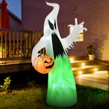 HOMCOM Selbst aufblasbares Spuk Gespenst LED Halloween Dekoration 95 x 45 x 180 cm, Polyester in Weiß für gruselige Festlichkeiten   Aosom.de – Bild 3