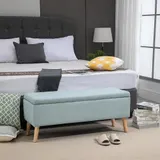 HOMCOM Sitzbank Hellgrün Polsterbank mit Stauraum 110x39x45cm aus leinenartigem Polyester und Gummiholz im skandinavischen Design   Aosom.de – Bild 3
